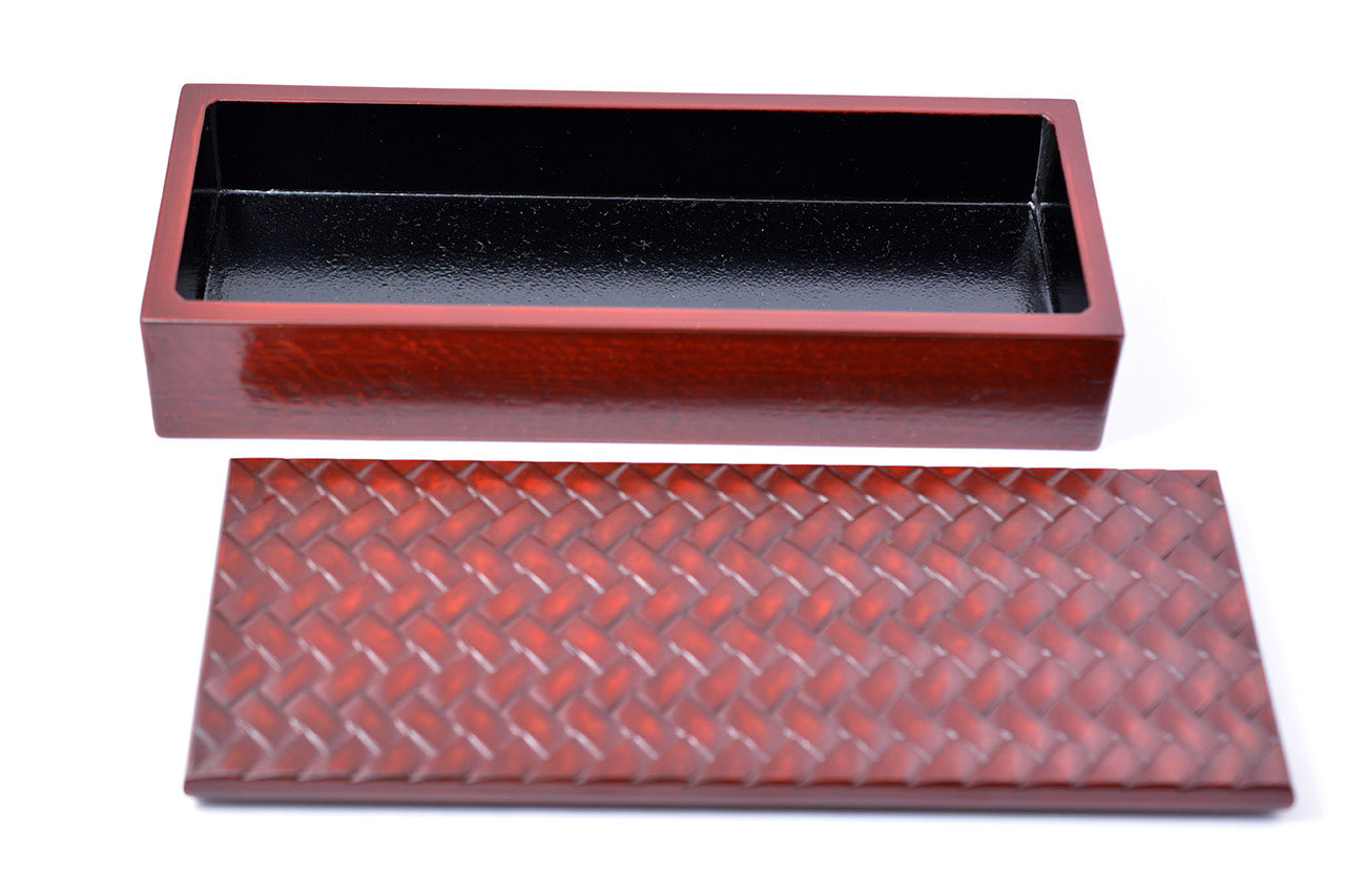 Box, Rectangle box, Ajiro-mesh carving - Toshiki Ozono, Kamakura carved lacquerware