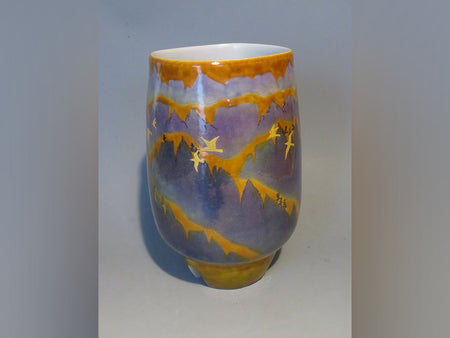 Flower vessel, Vase, Colored glaze, Far ridgeline, Hand-drawn - Yoshihiro Yamaguchi, Kutani ware, Ceramics