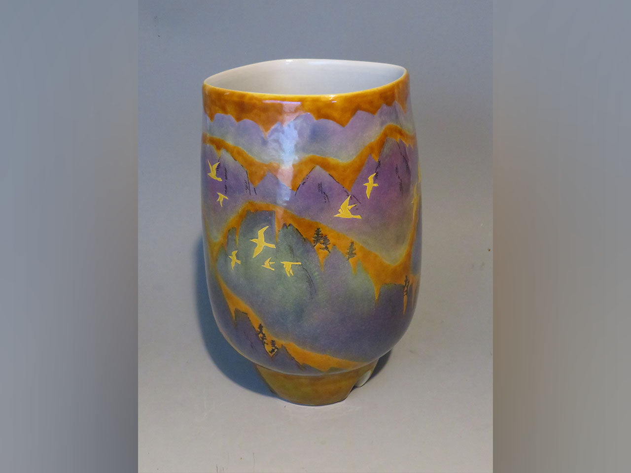 花器 华釉彩花瓶 棱线遥 手绘 山口义博 九谷烧 陶瓷器
