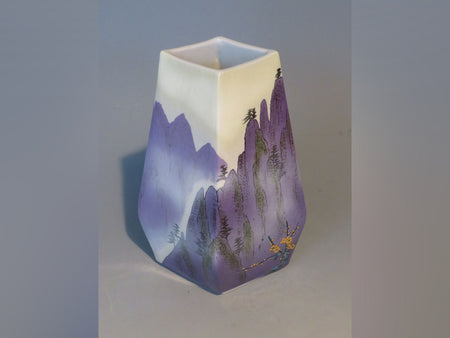 花器 華釉彩扁瓶 棱線遙 手繪 山口義博 九谷燒 陶瓷器