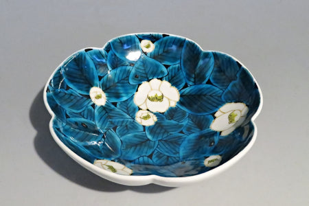 Tableware, Bowl, Blue type, Camellia, Hand-drawn - Yoshihiro Yamaguchi, Kutani ware, Ceramics