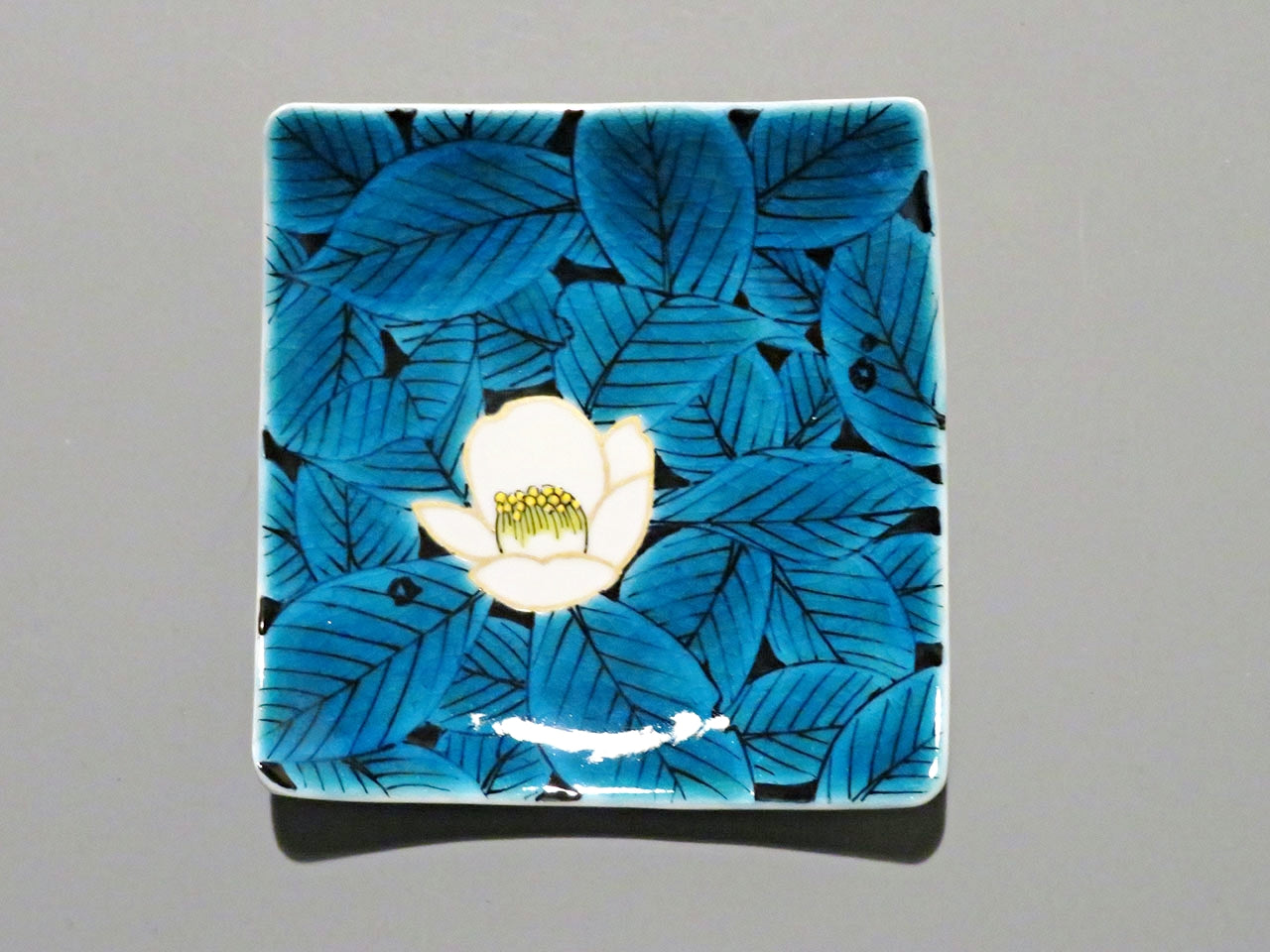餐具 碟子套装 蓝釉花纹方形小碟 手绘 5只 山口义博 九谷烧 陶瓷器