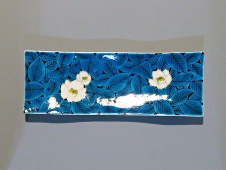Tableware, Long plate, Blue type, Camellia, Hand-drawn - Yoshihiro Yamaguchi Kutani ware Ceramics