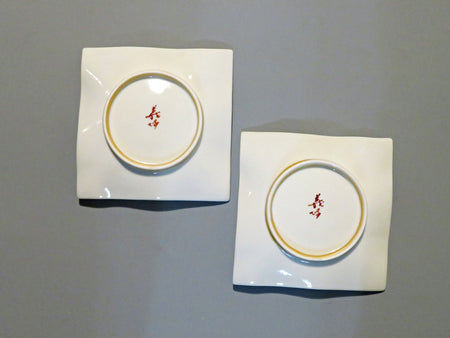餐具 蓝釉椿纹方盘 手绘 2个套装 山口义博 九谷烧 陶瓷器