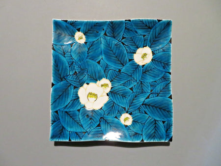Tableware, Squar plate, Blue type, Camellia, Hand-drawn - Yoshihiro Yamaguchi Kutani ware Ceramics