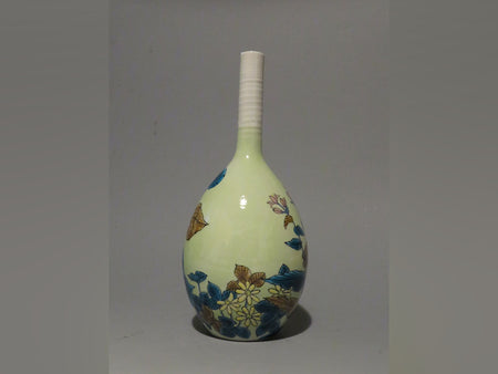 Flower vessel, Single flower vase, Colored glaze, Wild flower, Hand-drawn - Yoshihiro Yamaguchi, Kutani ware, Ceramics