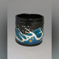 茶道用品 黑釉松波纹茶碗 手绘 山口义博 九谷烧 陶瓷器
