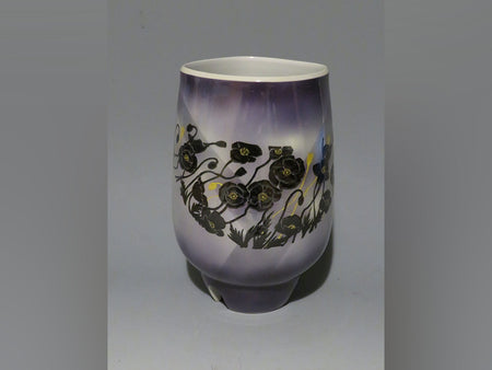Flower vessel, Vase, Colored glaze, Black poppie, Hand-drawn - Yoshihiro Yamaguchi, Kutani ware, Ceramics