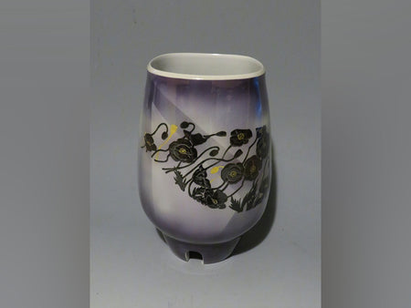 Flower vessel, Vase, Colored glaze, Black poppie, Hand-drawn - Yoshihiro Yamaguchi, Kutani ware, Ceramics