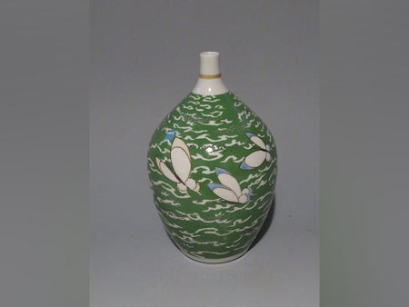 花器 华釉彩花瓶 蝶舞 手绘 山口义博 九谷烧 陶瓷器