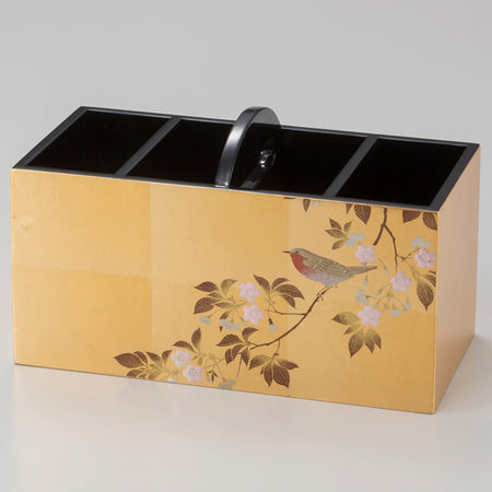 收納盒 花見鳥 遙控器盒 金箔 木製 花 鳥 金澤箔 工藝材料