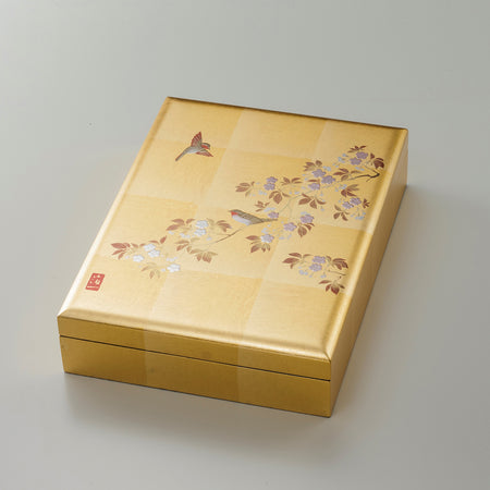 收納盒 花見鳥 文具箱 B5 金箔 木製 樹脂 花 鳥 金澤箔 工藝材料
