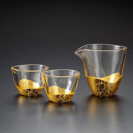 Drinking vessel, Cracking Lipped bowl and Large sake cup - Glass Kanazawa gold leaf, Craft material