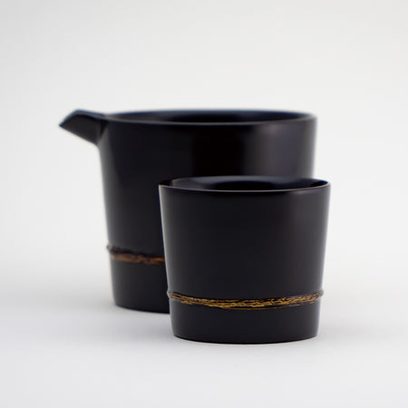 Drinking vessel, Lipped bowl, Rope-pattern, 180ml, Black - Kawatsura lacquerware