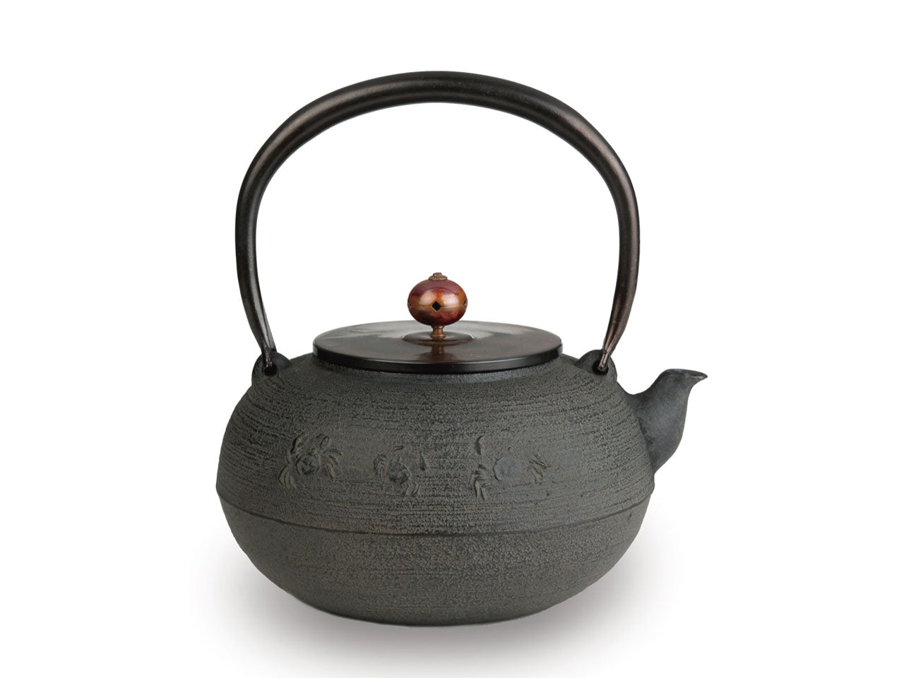 Tea supplies, Iron kettle, Flat round Crab pattern 1.2L - Seiko Sato, Yamagata cast iron, Metalwork