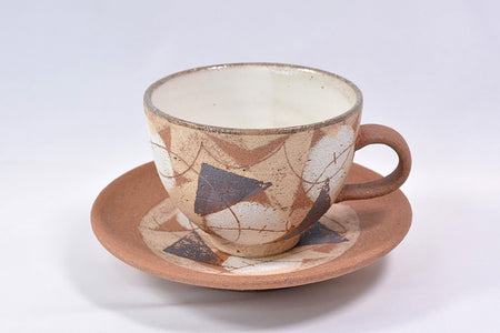 Cafe supplies, Colored mud cup and saucer, Harui Akaogi, Kasama ware, Ceramics