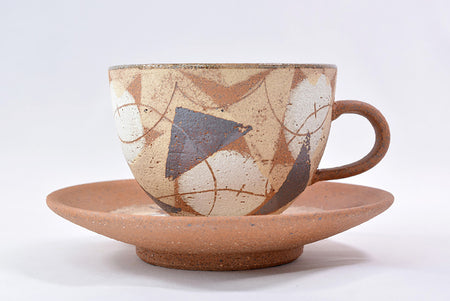 咖啡用品 彩泥咖啡杯碟套装 赤荻Harui 笠间烧 陶瓷器