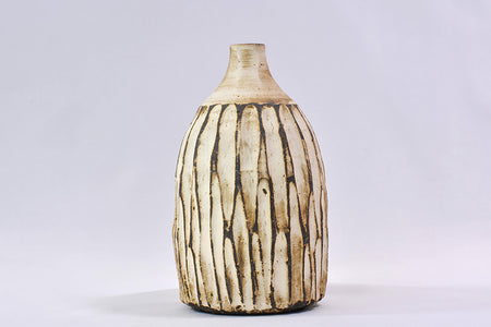 Flower vessel, Single flowered vase, Carbonized blade ridge, Harui Akaogi, Kasama ware, Ceramics