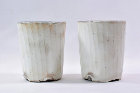 Tea supplies, Kohiki Pair of teacups, Hiroshi Kikuchi, Kasama ware, Ceramics