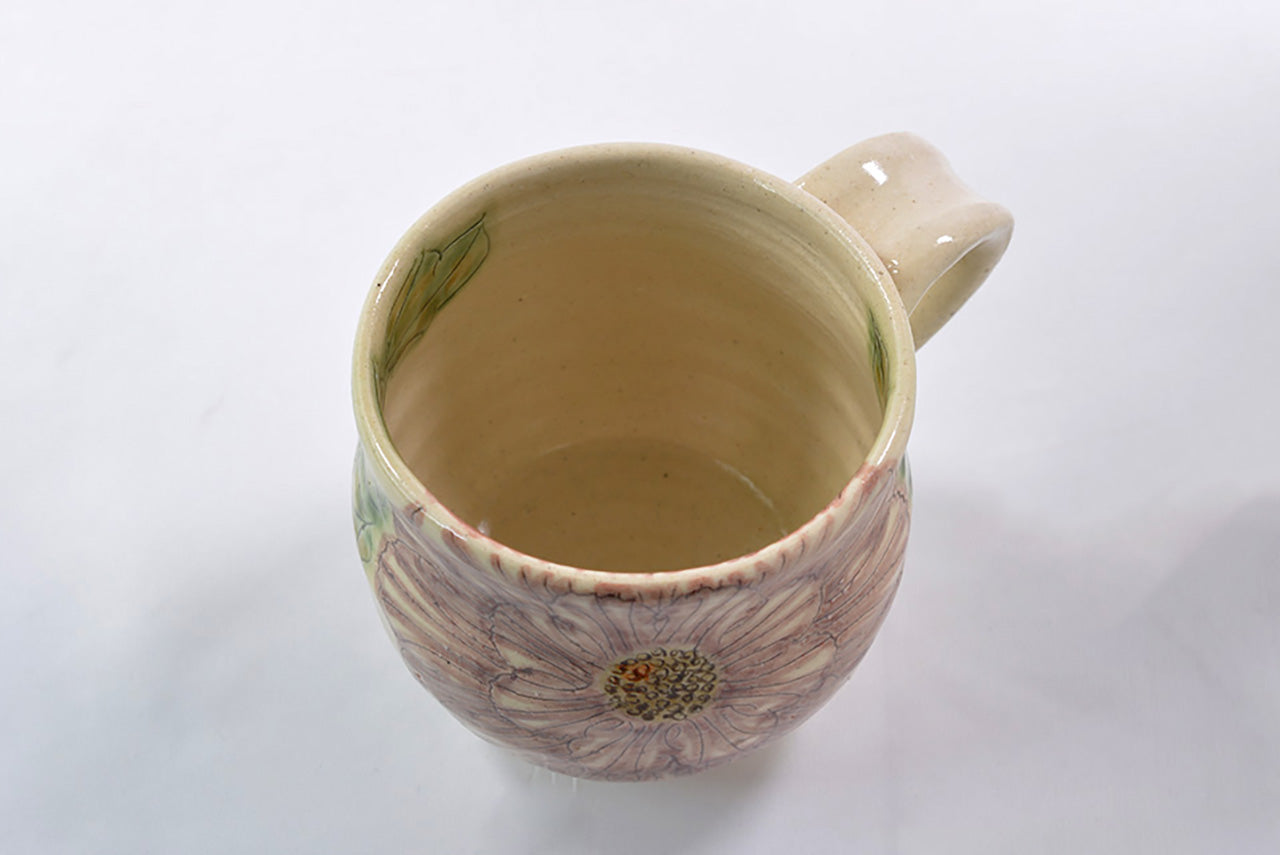 杯子 圓馬克杯 舞牡丹 紫色 松泉窯 加藤芳平 美濃燒 陶瓷器