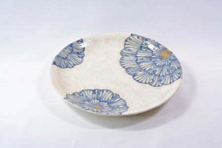 餐具 粉引牡丹圓盤 7.5寸 藍色 松泉窯 加藤芳平 美濃燒 陶瓷器