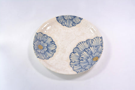 Table ware, Kohiki round plate, Peony, 7.5-sun size, Blue - Shousen-kiln, Yoshihei Katou, Mino ware, Ceramics