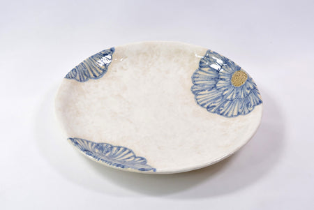 餐具 粉引牡丹圓盤 6.5寸 藍色 松泉窯 加藤芳平 美濃燒 陶瓷器