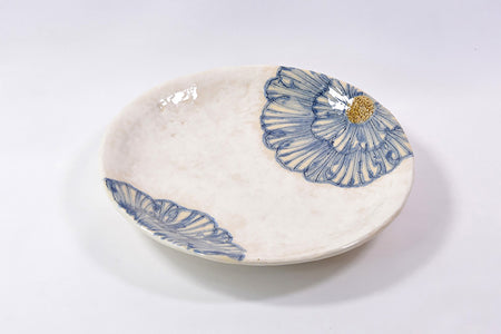 餐具 粉引牡丹圆盘 5.5寸 蓝色 2个 松泉窑 加藤芳平 美浓烧 陶瓷器