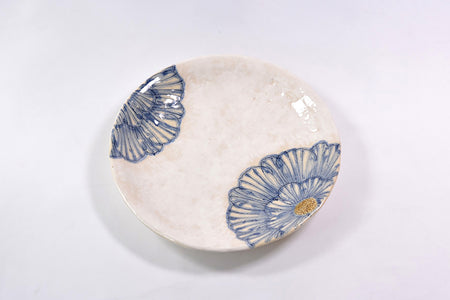 餐具 粉引牡丹圓盤 5.5寸 藍色 2個 松泉窯 加藤芳平 美濃燒 陶瓷器
