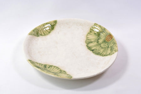 Table ware, Kohiki round plate, Peony, 6.5-sun size, Green - Shousen-kiln, Yoshihei Katou, Mino ware, Ceramics