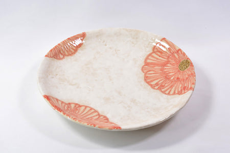 Table ware, Kohiki round plate, Peony, 6.5-sun size, Red - Shousen-kiln, Yoshihei Katou, Mino ware, Ceramics