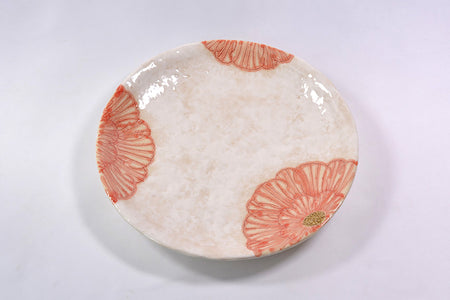 餐具 粉引牡丹圓盤 6.5寸 紅色 松泉窯 加藤芳平 美濃燒 陶瓷器