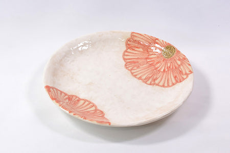 Table ware, Kohiki round plate, Peony, 5.5-sun size, Red, 2 pcs - Shousen-kiln, Yoshihei Katou, Mino ware, Ceramics