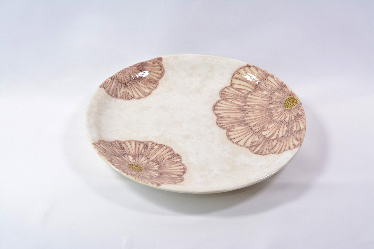 Table ware, Kohiki round plate, Peony, 7.5-sun size, Purple - Shousen-kiln, Yoshihei Katou, Mino ware, Ceramics