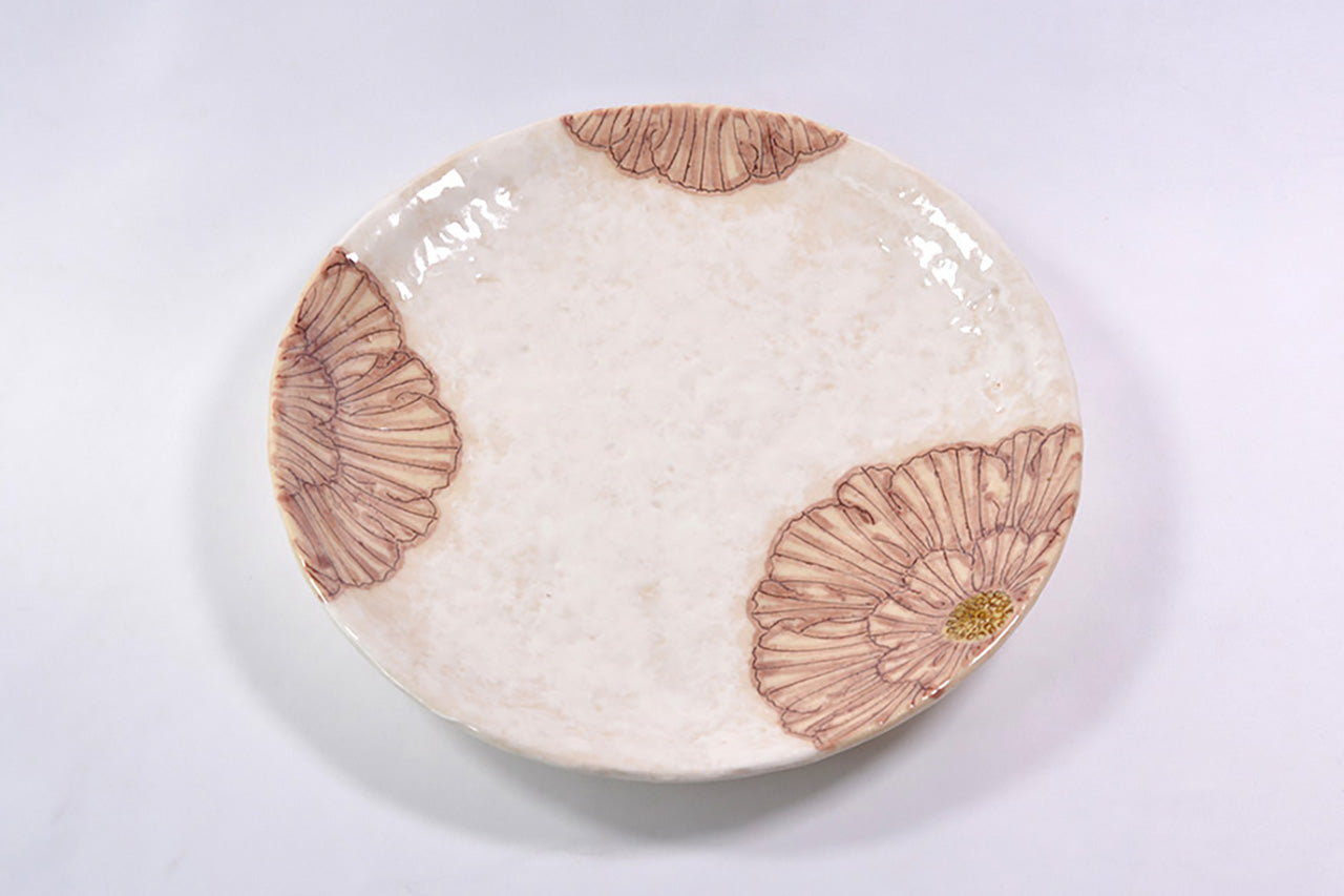 Table ware, Kohiki round plate, Peony, 6.5-sun size, Purple - Shousen-kiln, Yoshihei Katou, Mino ware, Ceramics