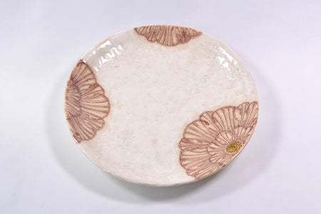 餐具 粉引牡丹圆盘 6.5寸 紫色 松泉窑 加藤芳平 美浓烧 陶瓷器