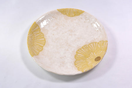 Table ware, Kohiki round plate, Peony, 6.5-sun size, Yellow - Shousen-kiln, Yoshihei Katou, Mino ware, Ceramics