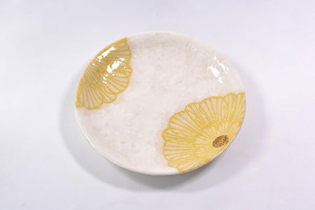 食器 「粉引地牡丹 丸皿 5.5寸 黄 2個」 松泉窯 加藤芳平 美濃焼 陶磁器