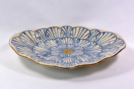 餐具 船形盤 牡丹 藍色 2個 松泉窯 加藤芳平 美濃燒 陶瓷器