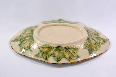餐具 船形盤 牡丹 綠色 2個 松泉窯 加藤芳平 美濃燒 陶瓷器