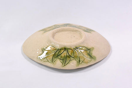 餐具 菱形小碟 牡丹 綠色 2個 松泉窯 加藤芳平 美濃燒 陶瓷器