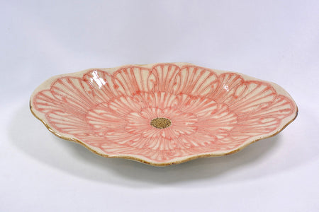 餐具 船形盤 牡丹 紅色 2個 松泉窯 加藤芳平 美濃燒 陶瓷器