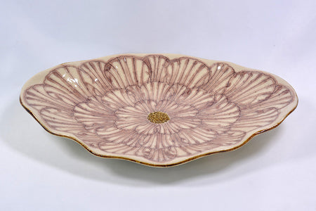 餐具 船形盤 牡丹 紫色 2個 松泉窯 加藤芳平 美濃燒 陶瓷器