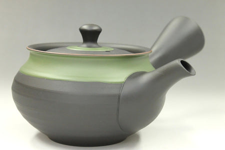 Tea supplies, Kyusu teapot, Black kiln-change, Fuku shape, Green scarf - Ukou-kiln, Tokoname ware, Ceramics