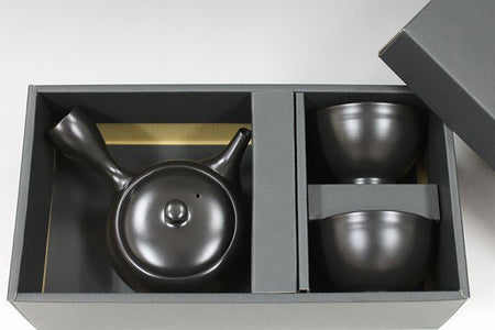Tea supplies, Kyusu teapot, Black kiln-change, Kyo shape, Set of 2 cups - Ukou-kiln, Tokoname ware, Ceramics