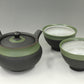 Tea supplies, Kyusu teapot, Black kiln-change, Fuku shape, Green scarf, Set of 2 cups - Ukou-kiln, Tokoname ware, Ceramics