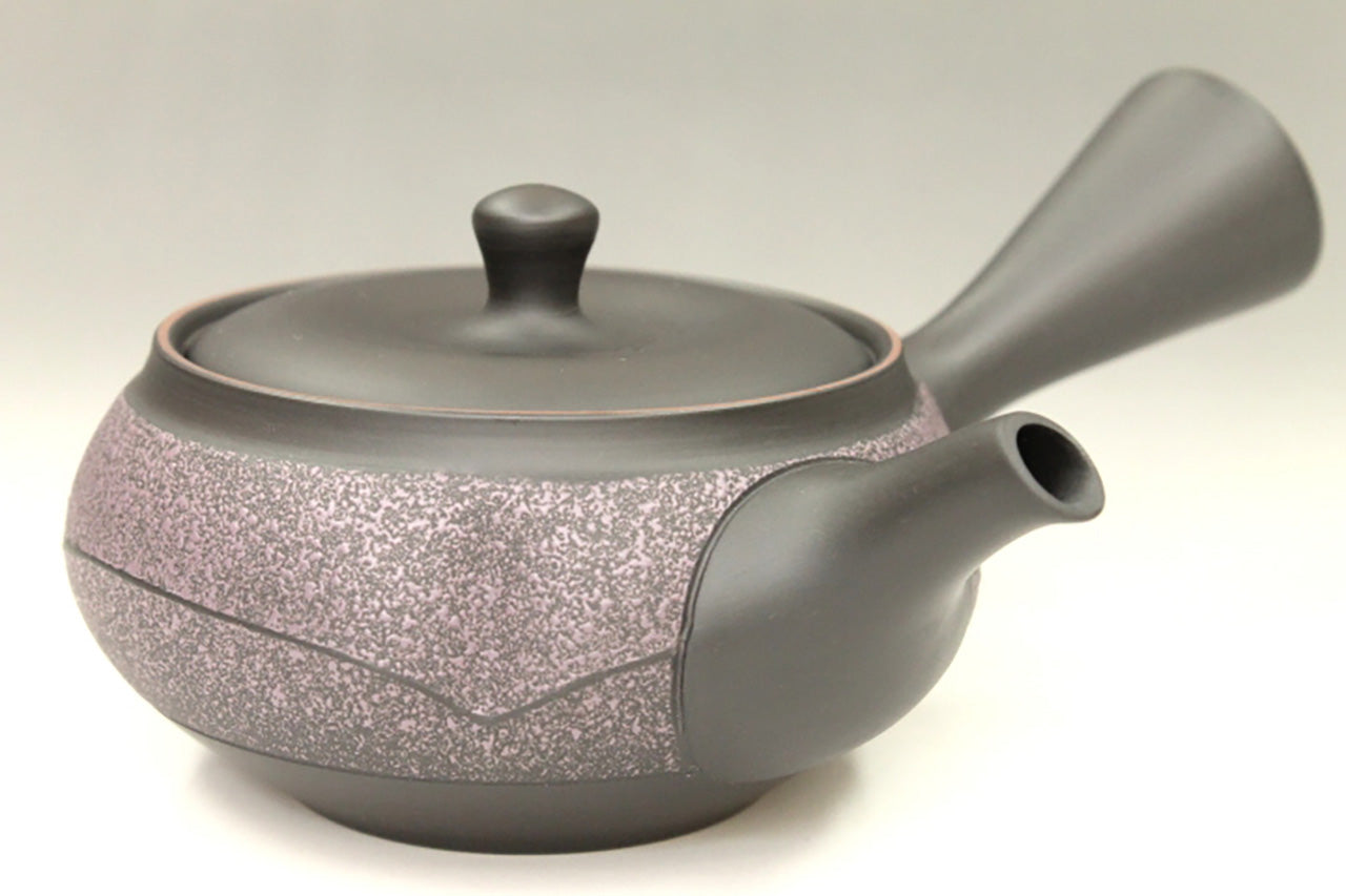 Tea supplies, Kyusu teapot, Black kiln-change, Mokko shape, Pruple belt, Set of 2 cups - Ukou-kiln, Tokoname ware, Ceramics