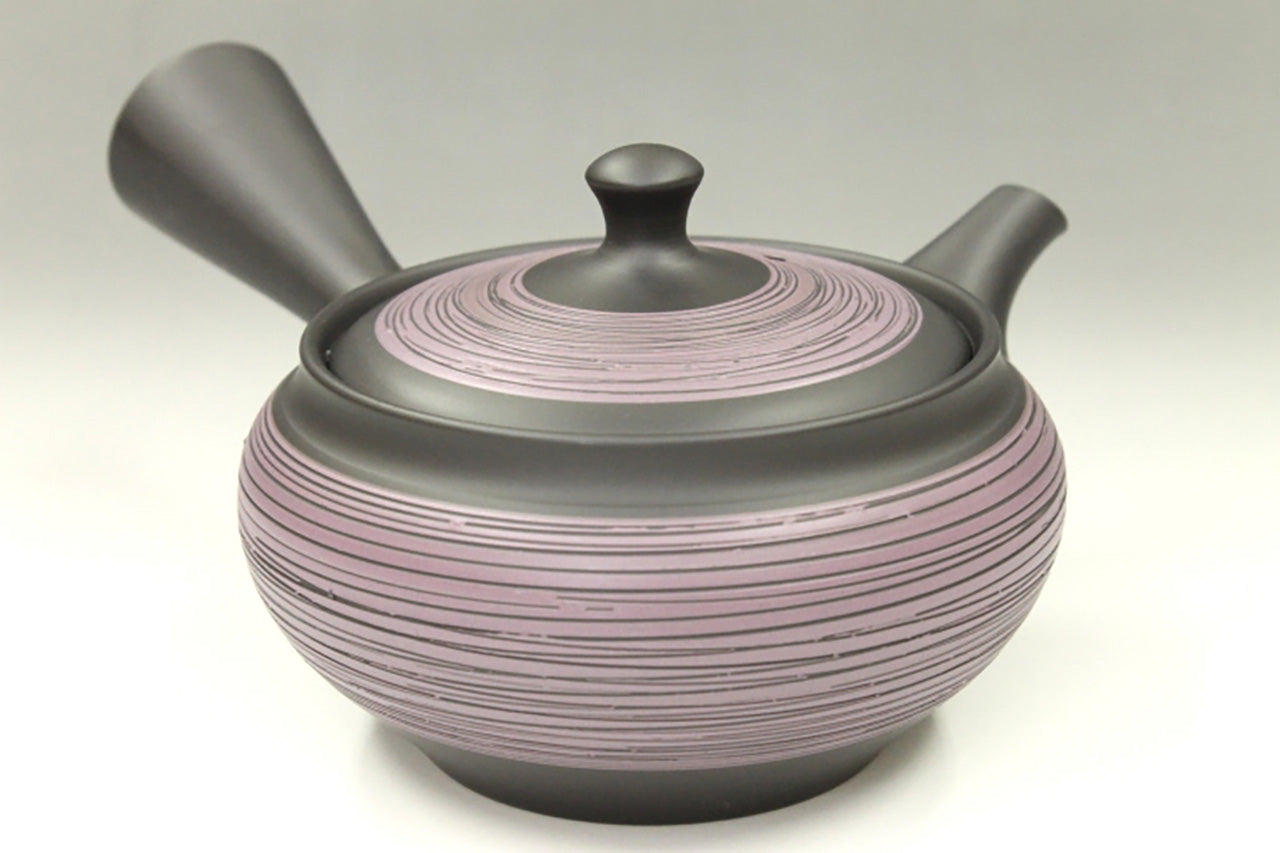 Tea supplies, Kyusu teapot, Black kiln-change, Purple brush mark, Set of 5 cups - Ukou-kiln, Tokoname ware, Ceramics