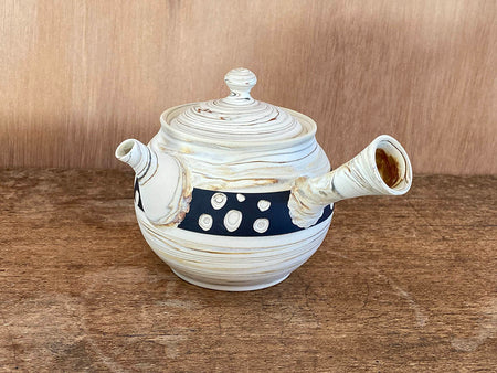 Tea supplies, Kyusu teapot, White marbled, Dot on black belt in the middle, Small - Kenji-kiln, Takumi Hotta, Tokoname ware, Ceramics