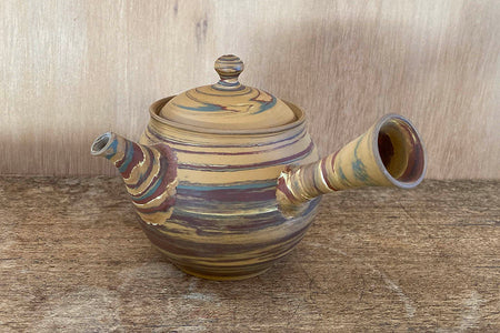 Tea supplies, Kyusu teapot, Yellow marbled, Large - Kenji-kiln, Takumi Hotta, Tokoname ware, Ceramics